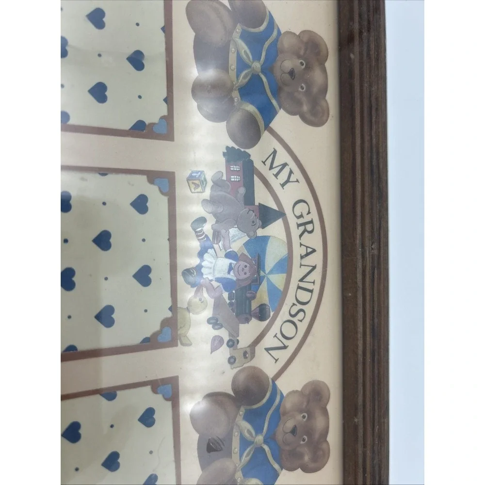 Vintage 90s Oak Frame My Grandson Teddy Bear Themed Photo Collage Frame 9